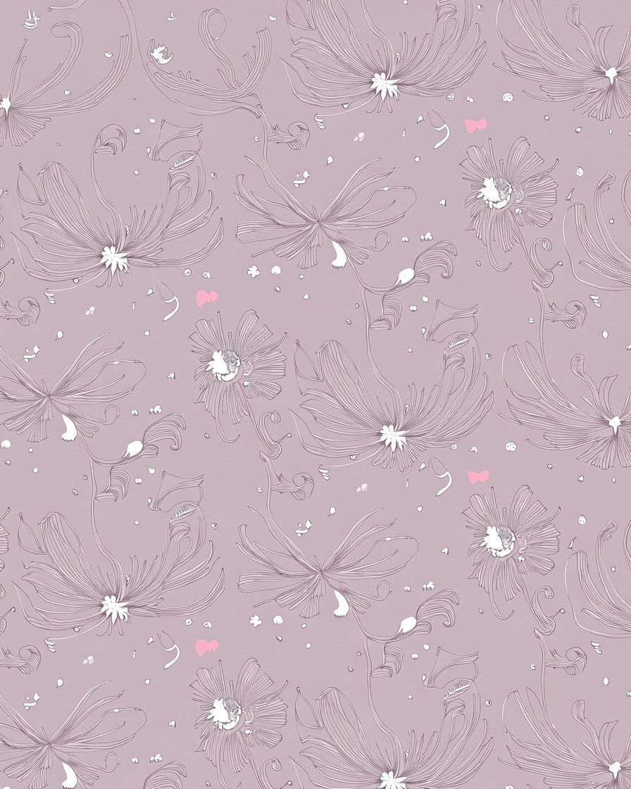 Soft Pink Floral Line Art Rug