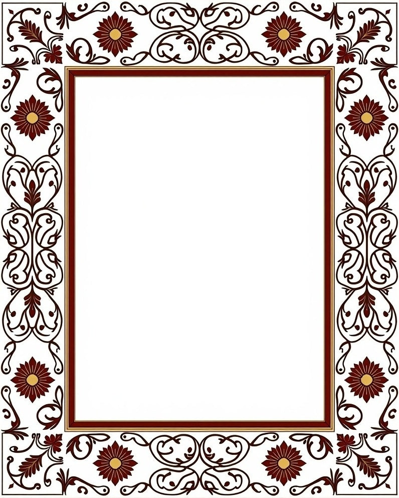 Rich Floral Scroll Pattern Border Rug