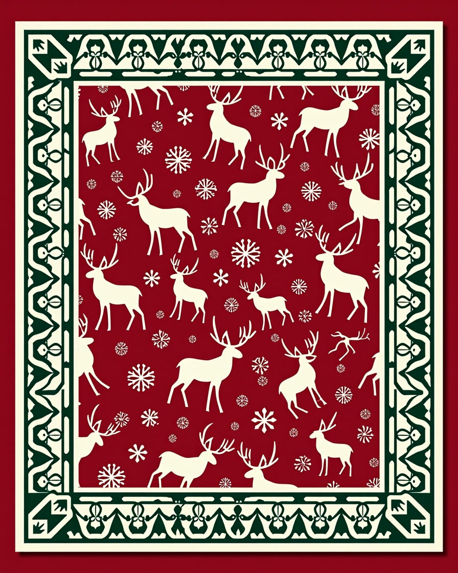 Festive Reindeer Snowflake Pattern Rug