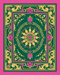 Ornate Floral Medallion Green Rug
