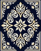 Ornamental Navy Gold Scrollwork Pattern Rug
