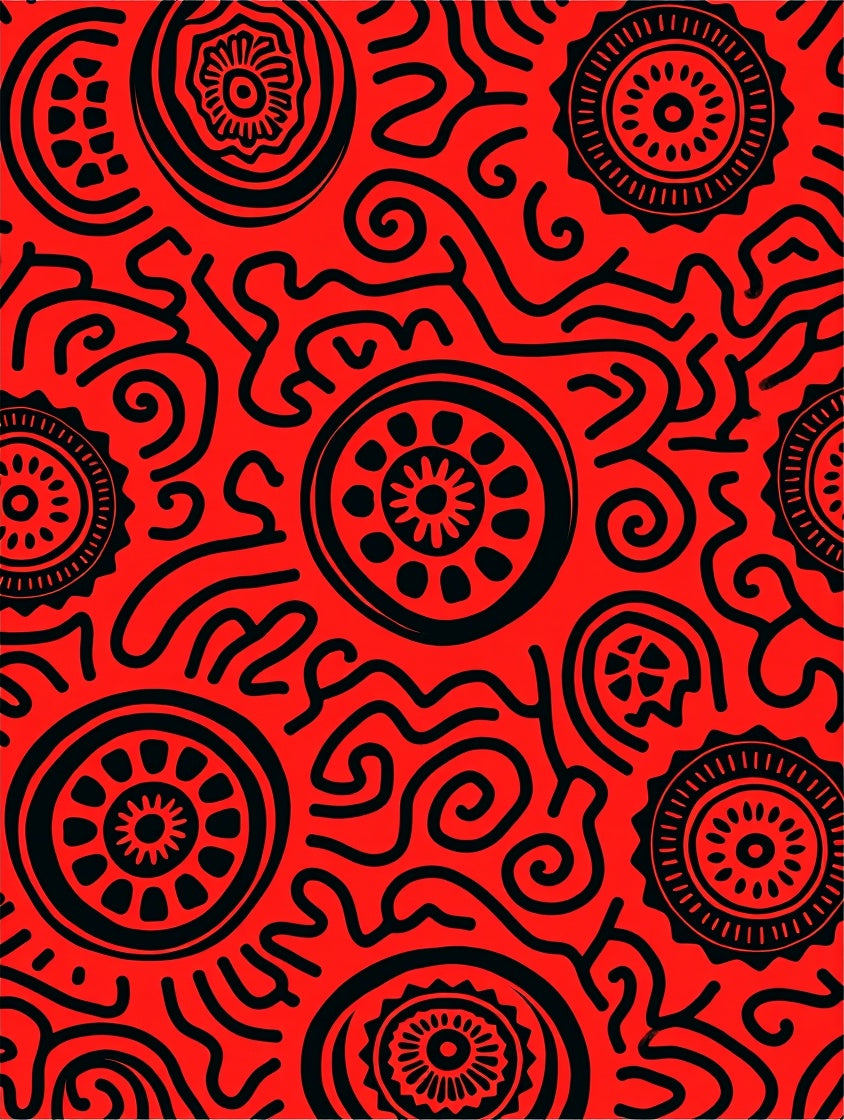 Bold Red Black Tribal Pattern Rug