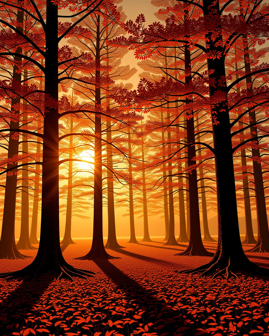 Forest Canopy Sunset Pattern Rug