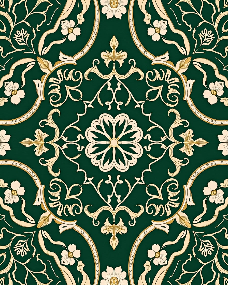 Emerald Ivory Floral Medallion Vine Rug