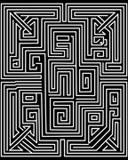 Modern Black White Maze Pattern Rug