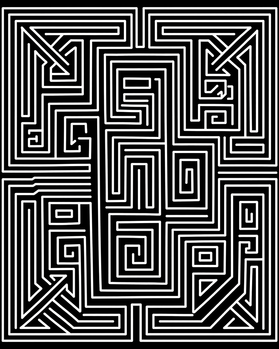 Modern Black White Maze Pattern Rug