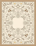 Elegant Beige Scrollwork Floral Design Rug