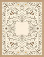 Elegant Beige Scrollwork Floral Design Rug