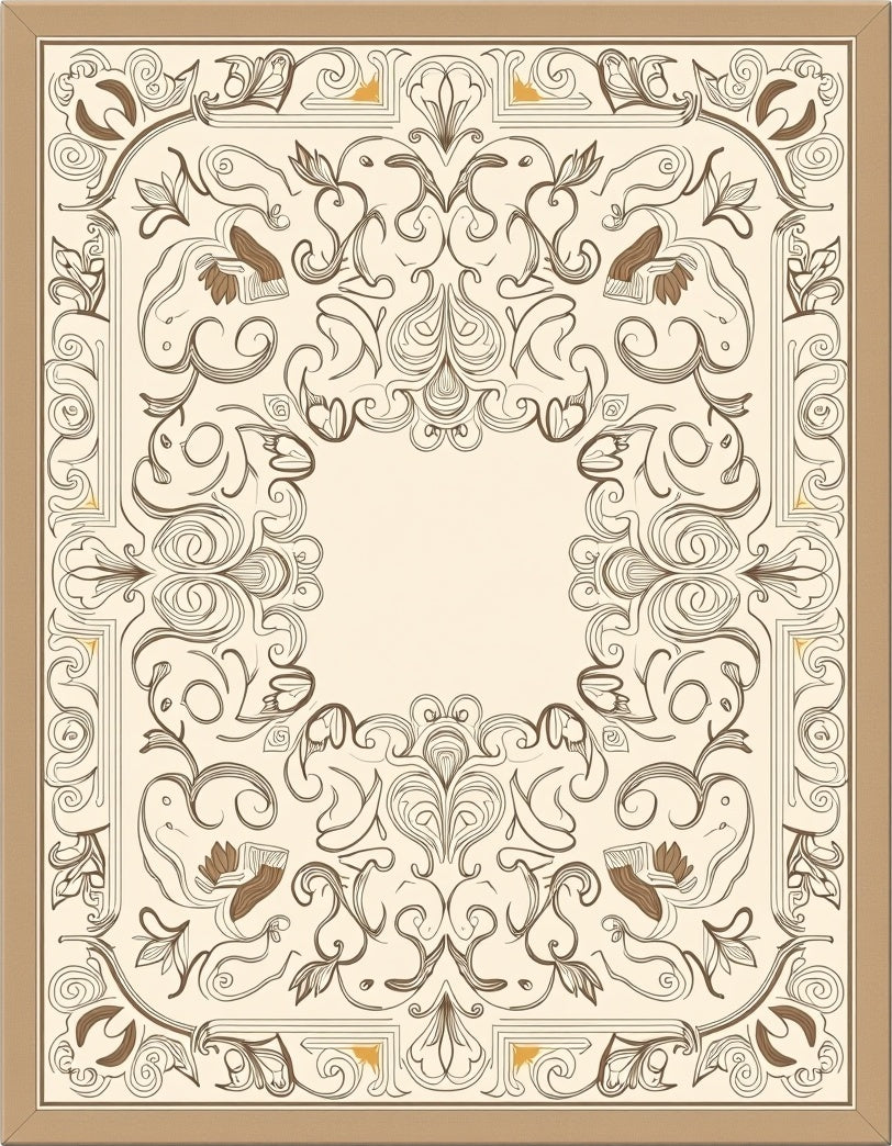 Elegant Beige Scrollwork Floral Design Rug