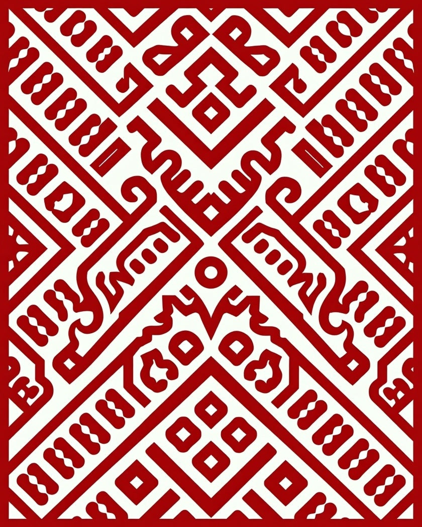 Bold Red Geometric Ancient Pattern Rug