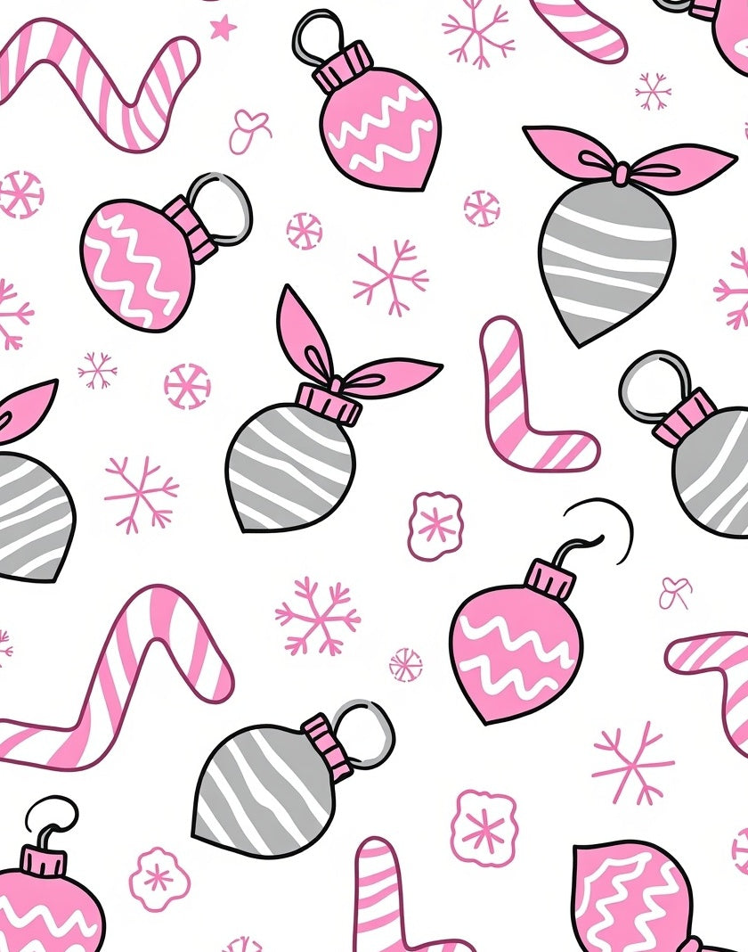 Pink Gray Ornaments Candy Canes Snowflakes Rug