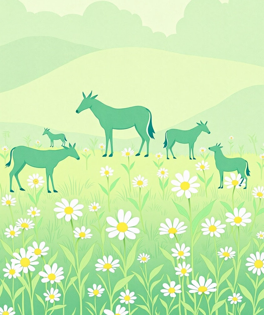 Meadow With Green Deer Daisy Pattern Rug