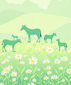 Meadow With Green Deer Daisy Pattern Rug