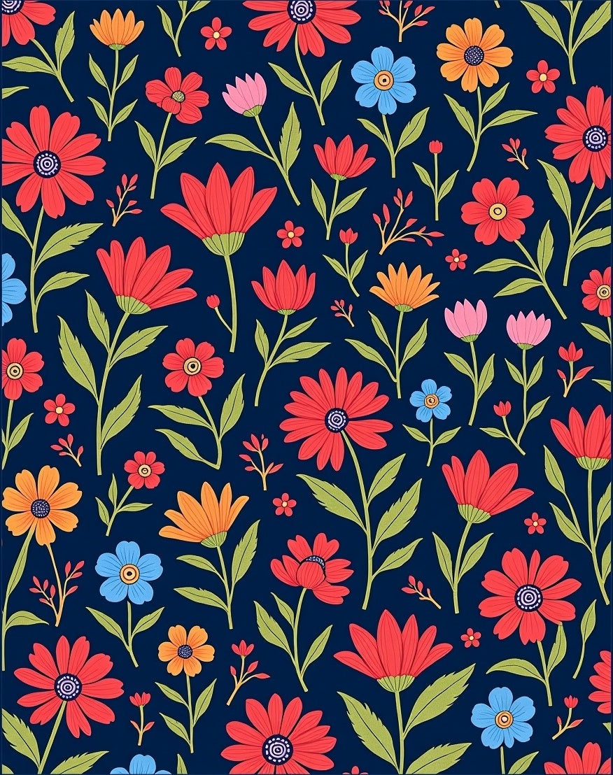 Retro Floral Blooms Pattern Design Rug