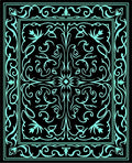 Aqua Black Ornate Floral Border Rug