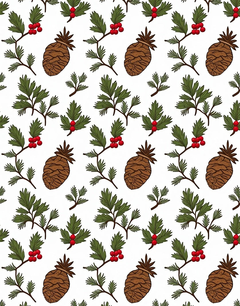 Brown Pinecone Green Holly Berries Rug
