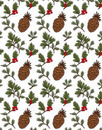 Brown Pinecone Green Holly Berries Rug