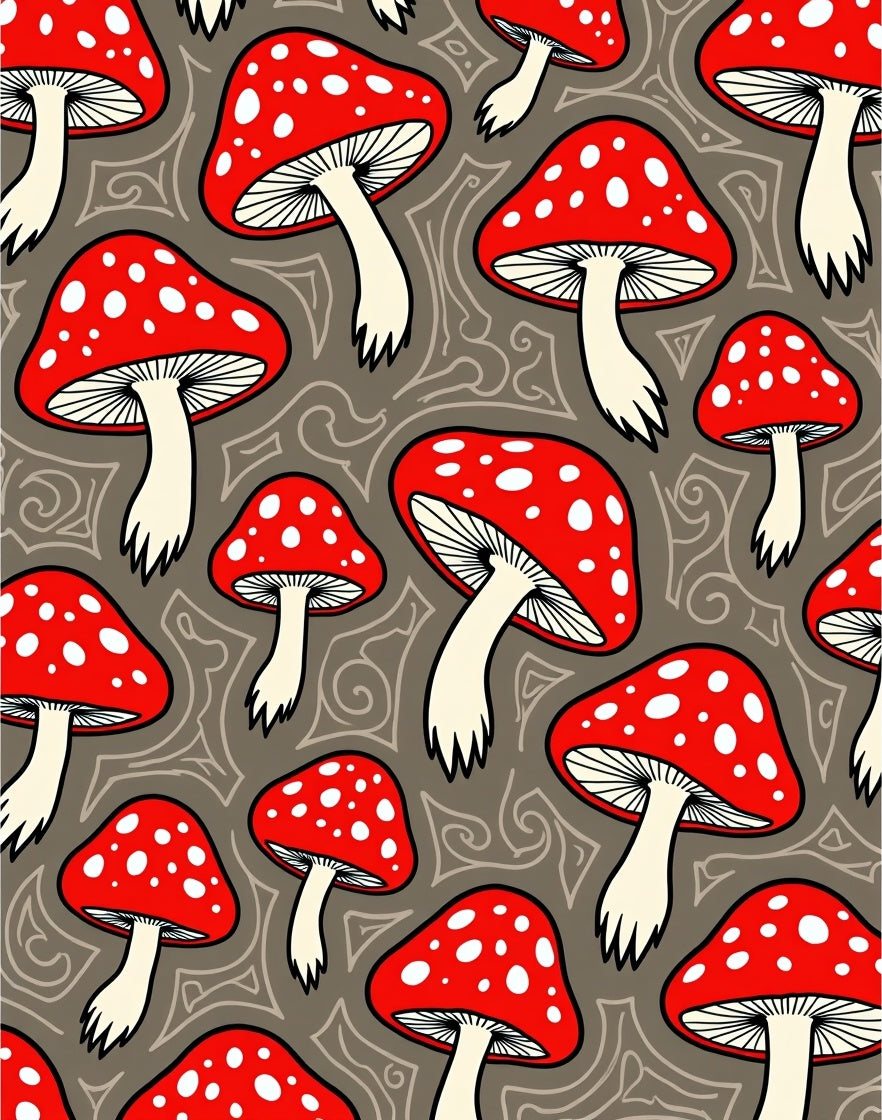 Whimsical Red Mushroom Pattern Rug