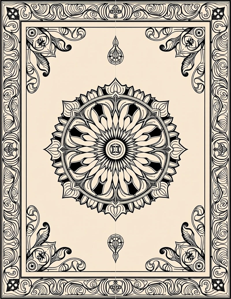 Ornate Mandala Circular Floral Pattern Tile Rug