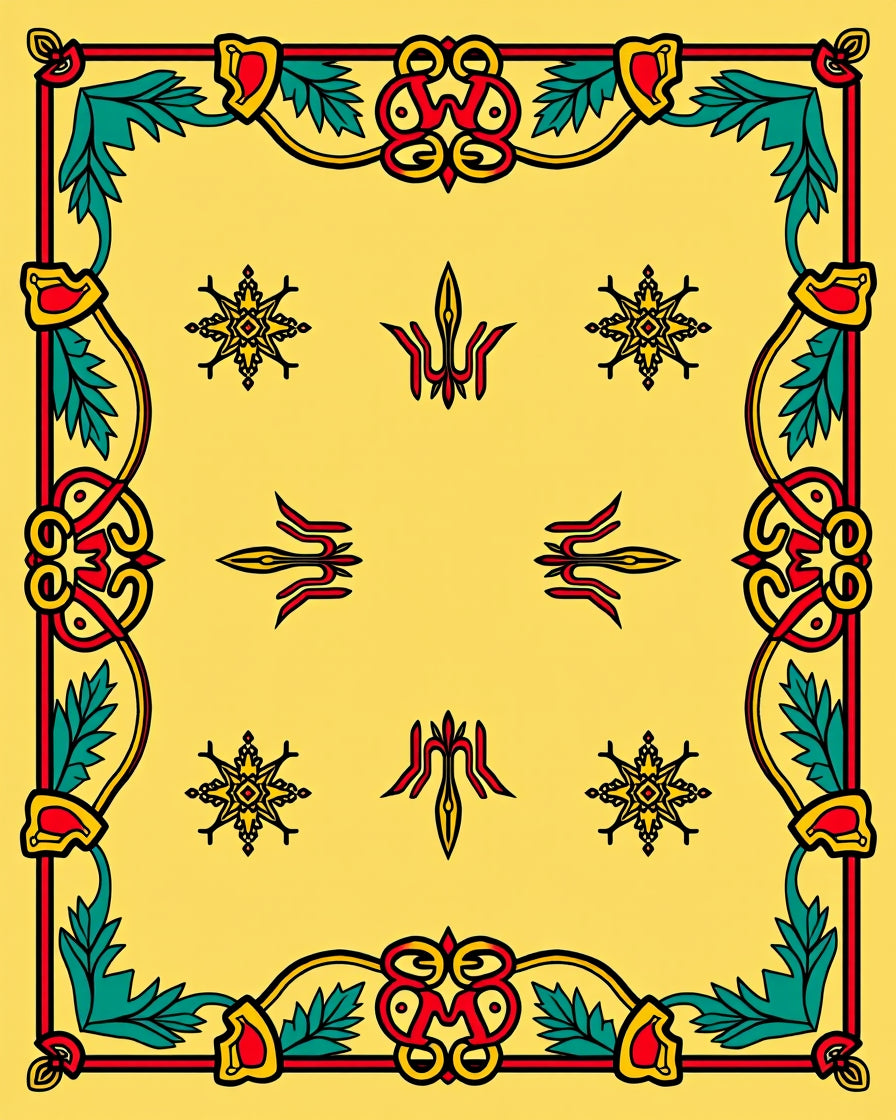 Bold Yellow Red Green Floral Design Rug