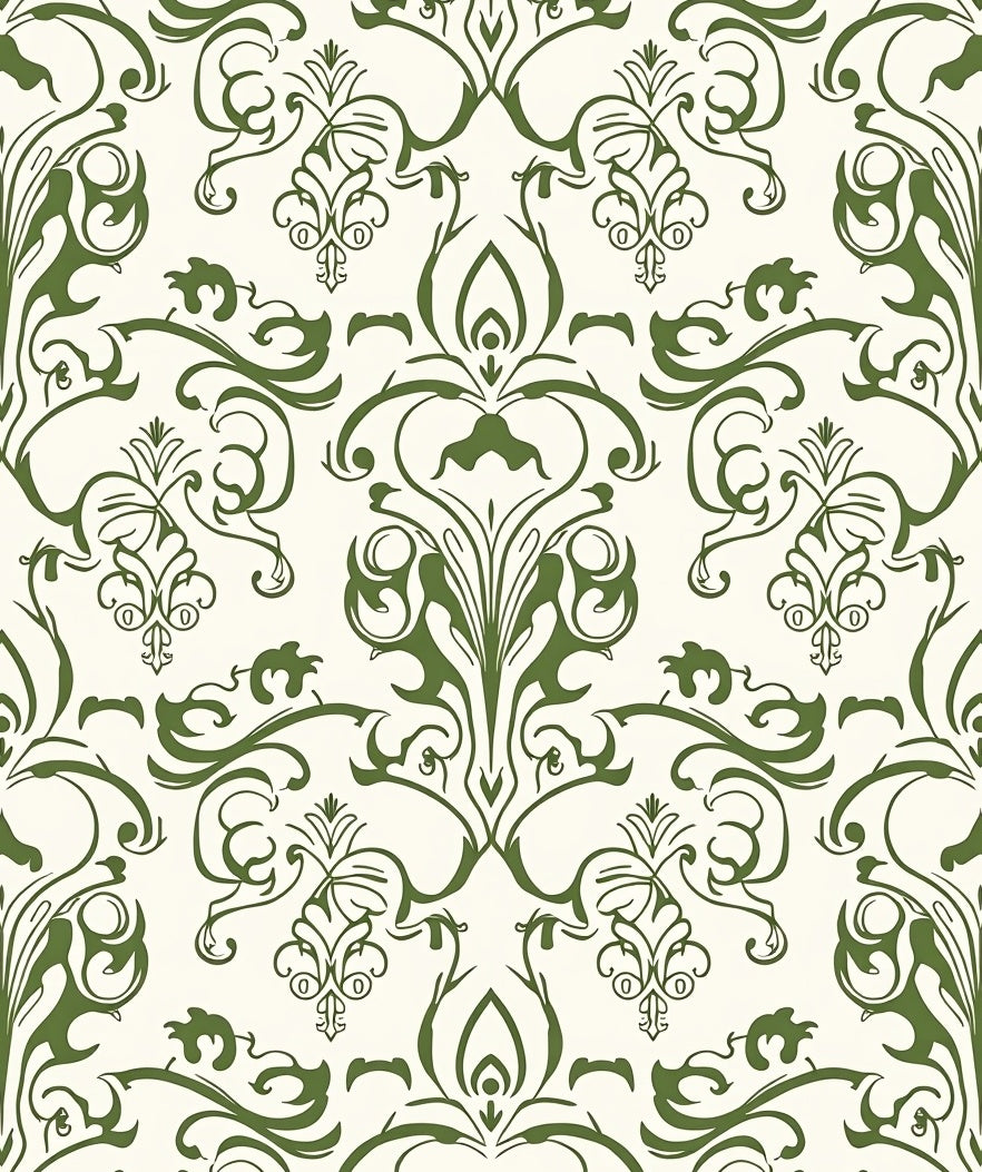 Green Floral Damask Pattern Rug