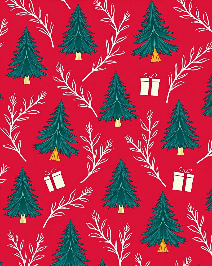 Red Festive Pine Gift Pattern Rug