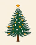 Green Pine Tree With Gold Stars Rug