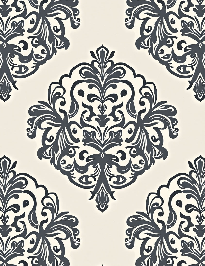 Ornate Flourish Damask Pattern Design Rug