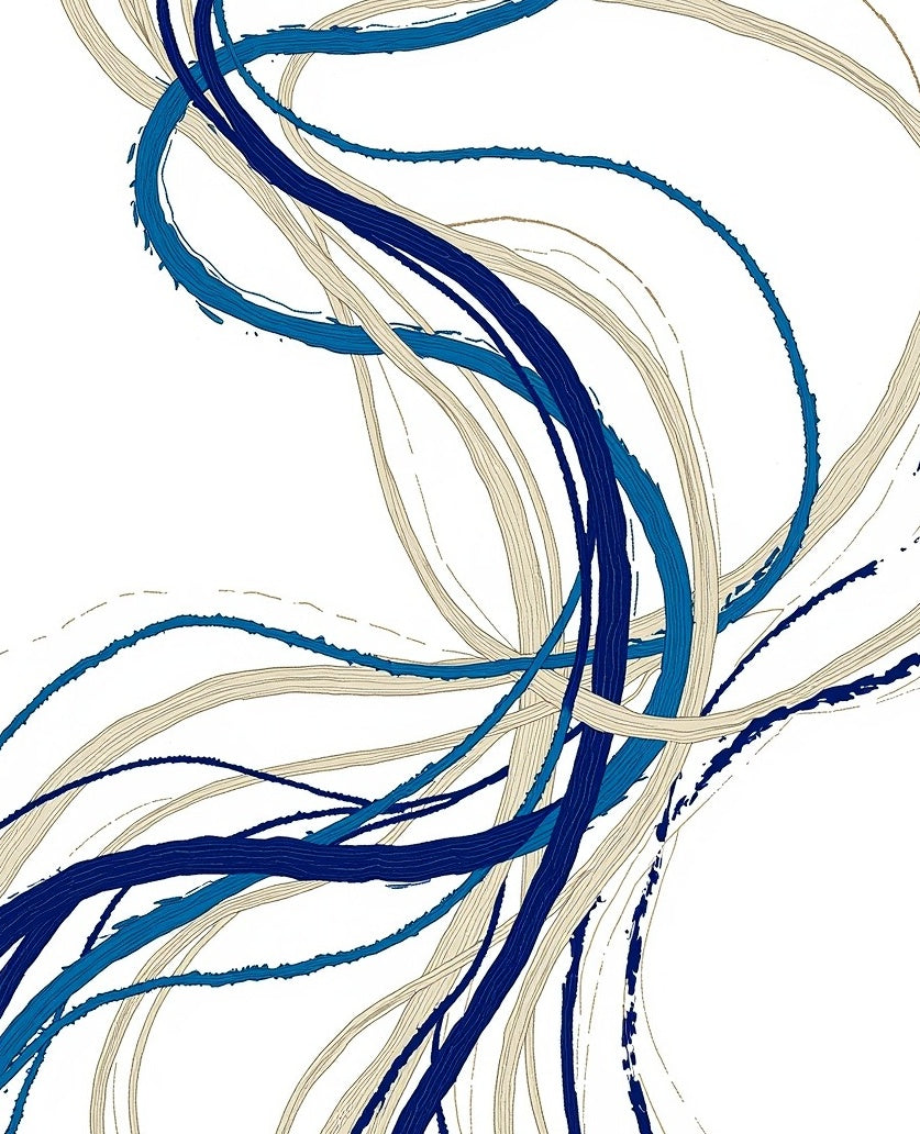 Abstract Blue Tan Swirl Pattern Rug