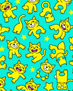 Playful Yellow Cat Star Pattern Rug