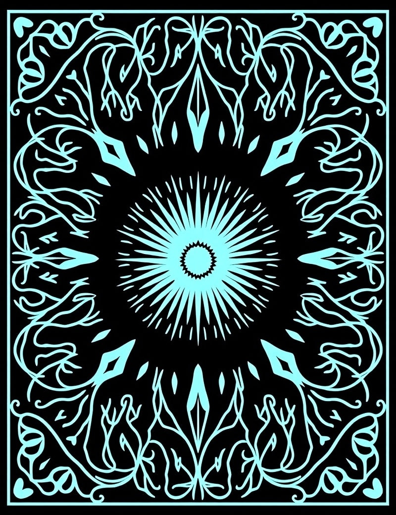 Cyan Abstract Symmetric Floral Pattern Rug