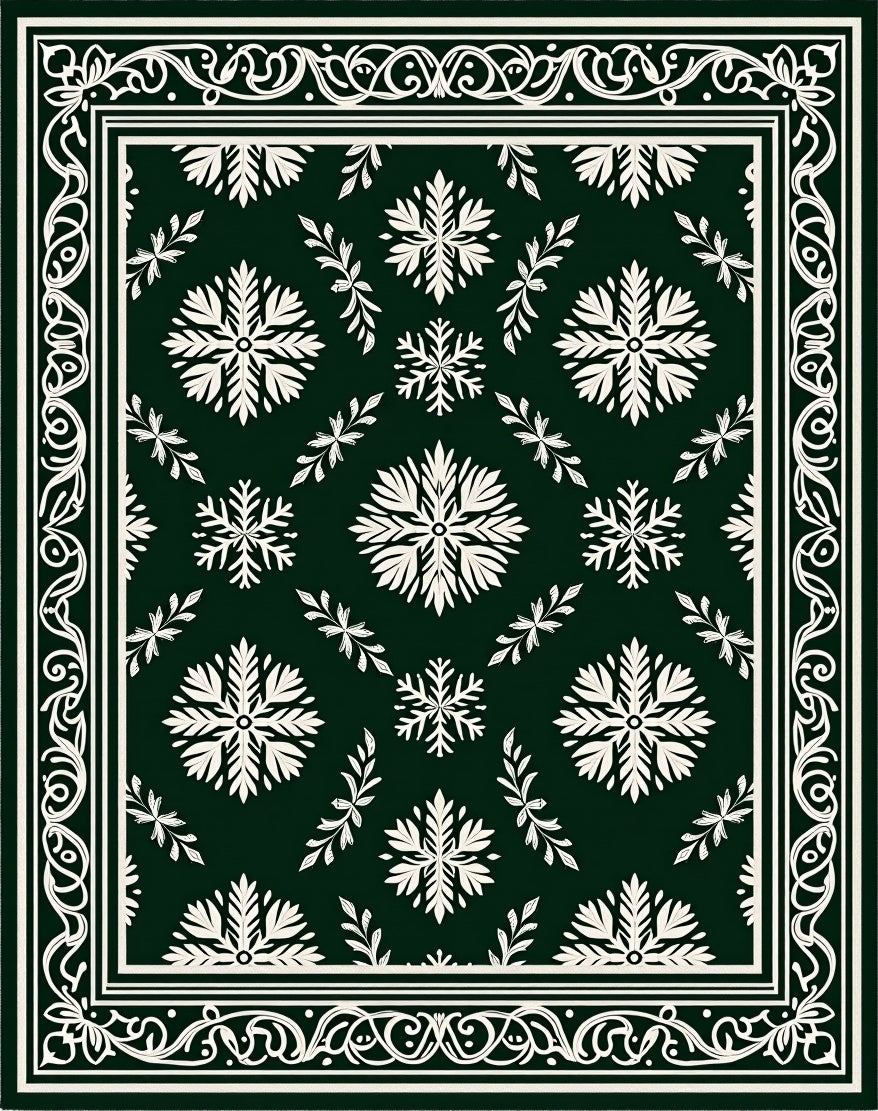 Classic Snowflake Border Pattern Rug