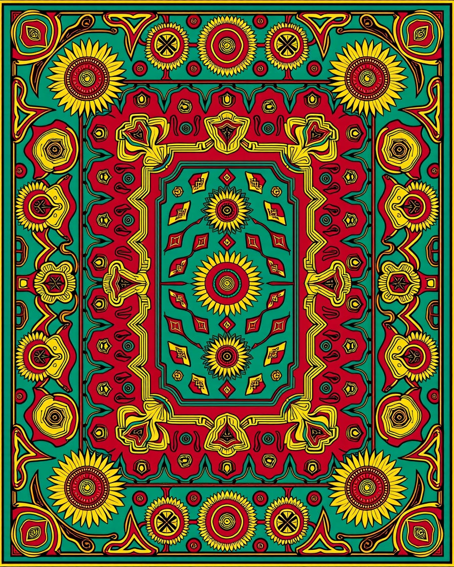 Bold Sunflowers Geo Pattern Rug