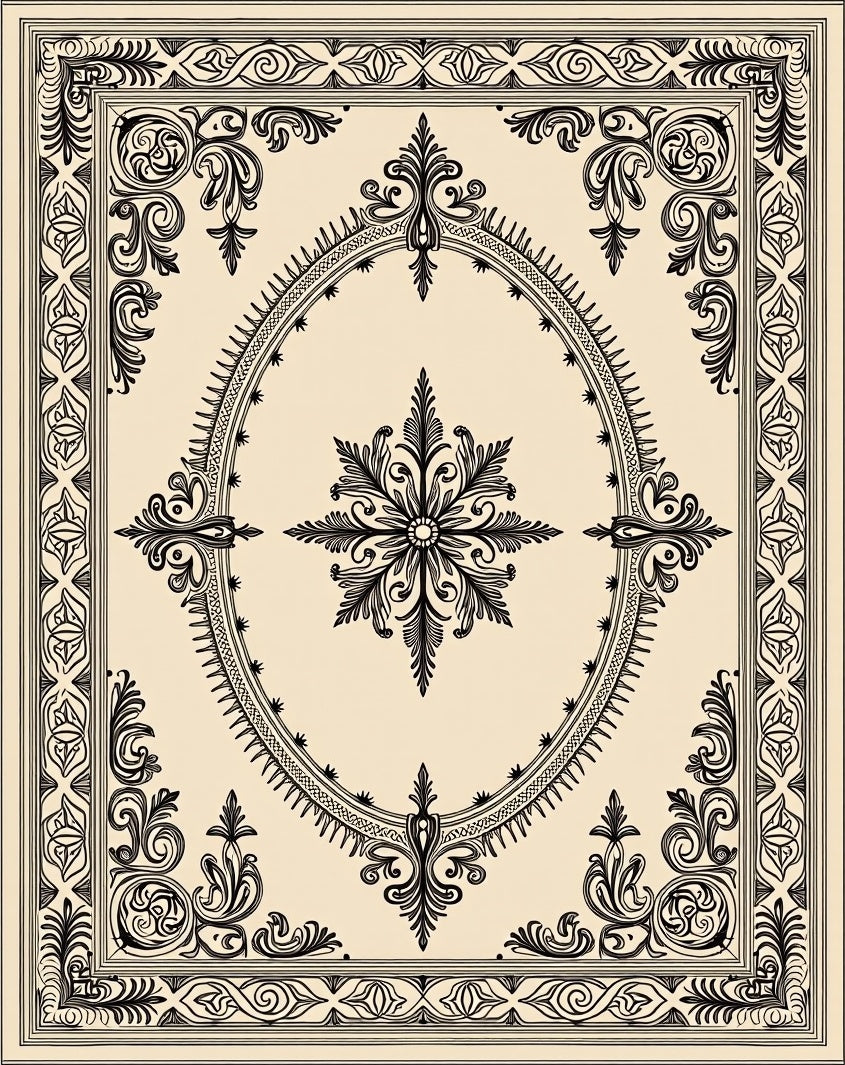 Intricate Oval Floral Frame Rug