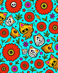 Vibrant Floral Cat Skulls Design Rug