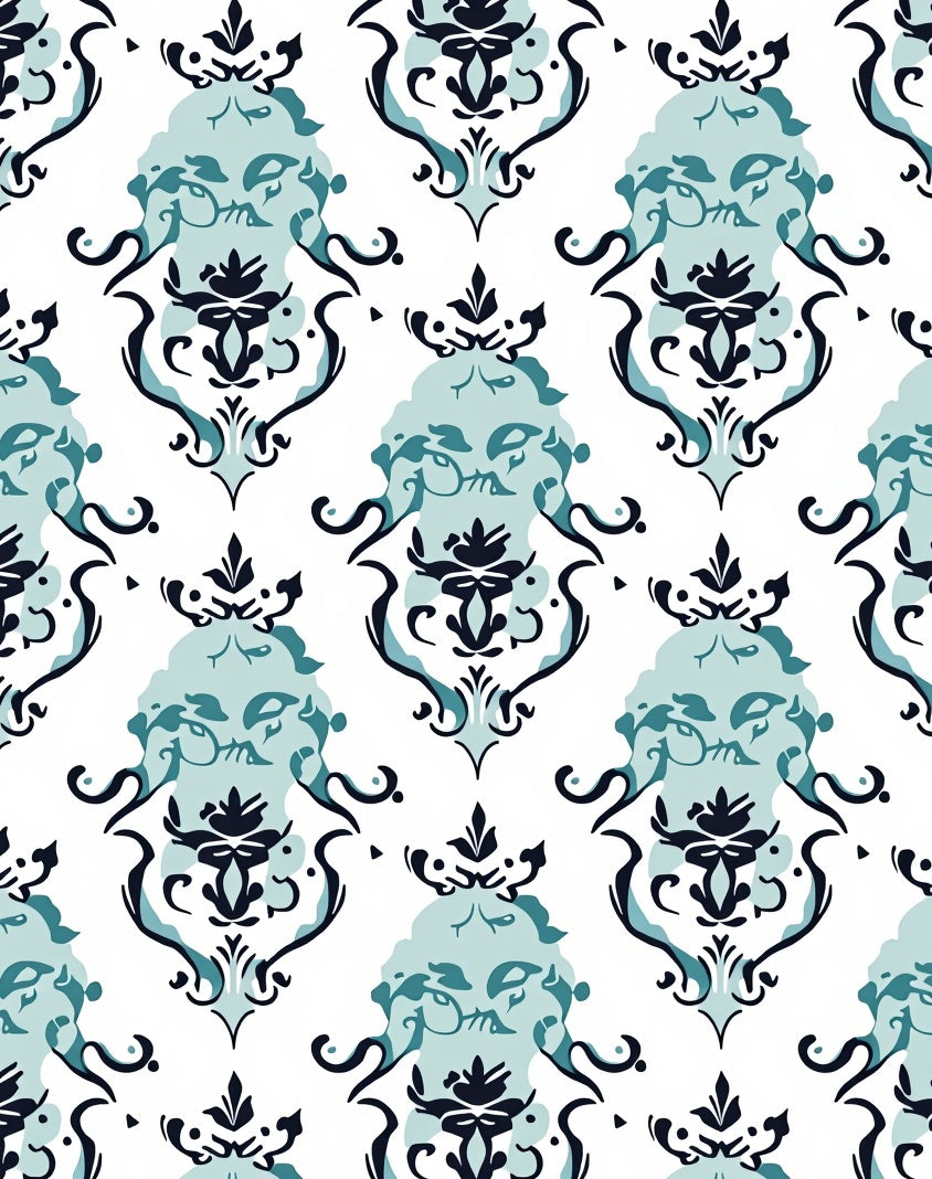 Abstract Floral Damask Pattern Rug