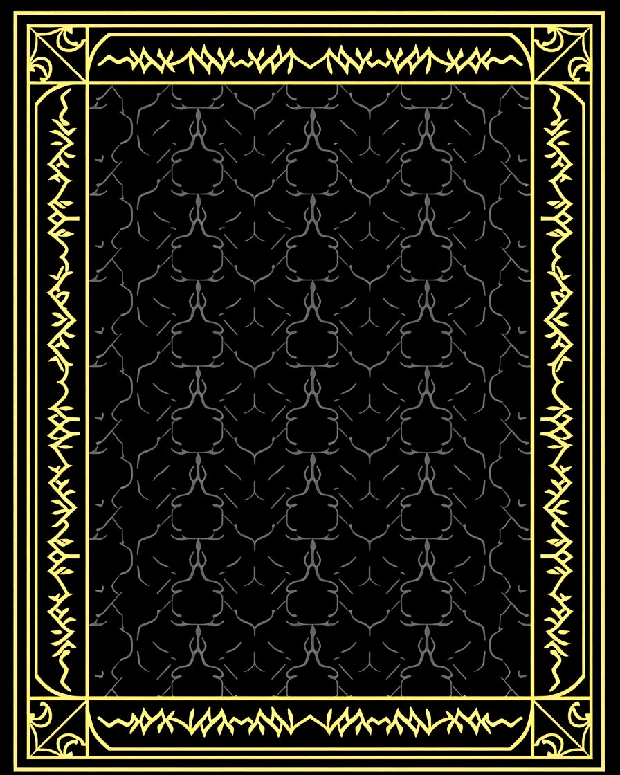 Ornate Black Gold Geometric Pattern Rug