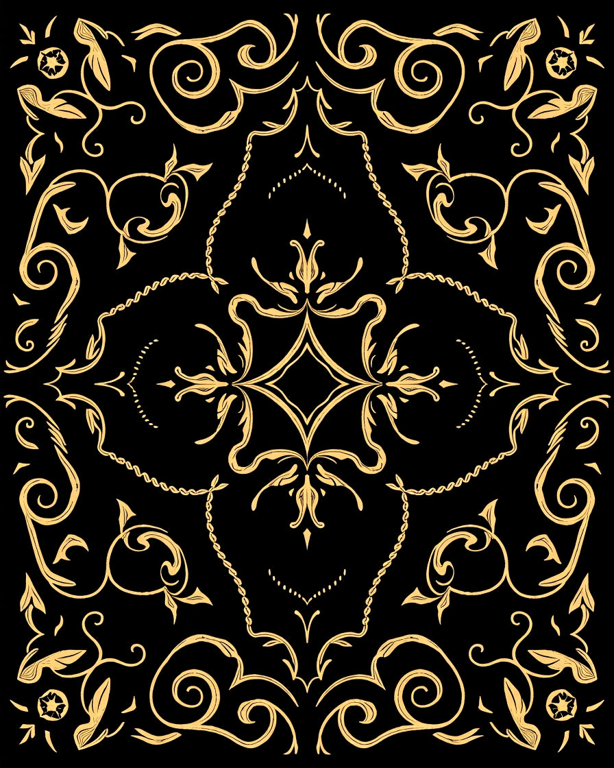 Elegant Gold Scrollwork Floral Design Rug