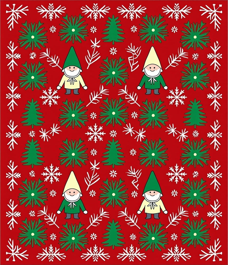 Cozy Red Gnome Christmas Tree Snowfall Rug