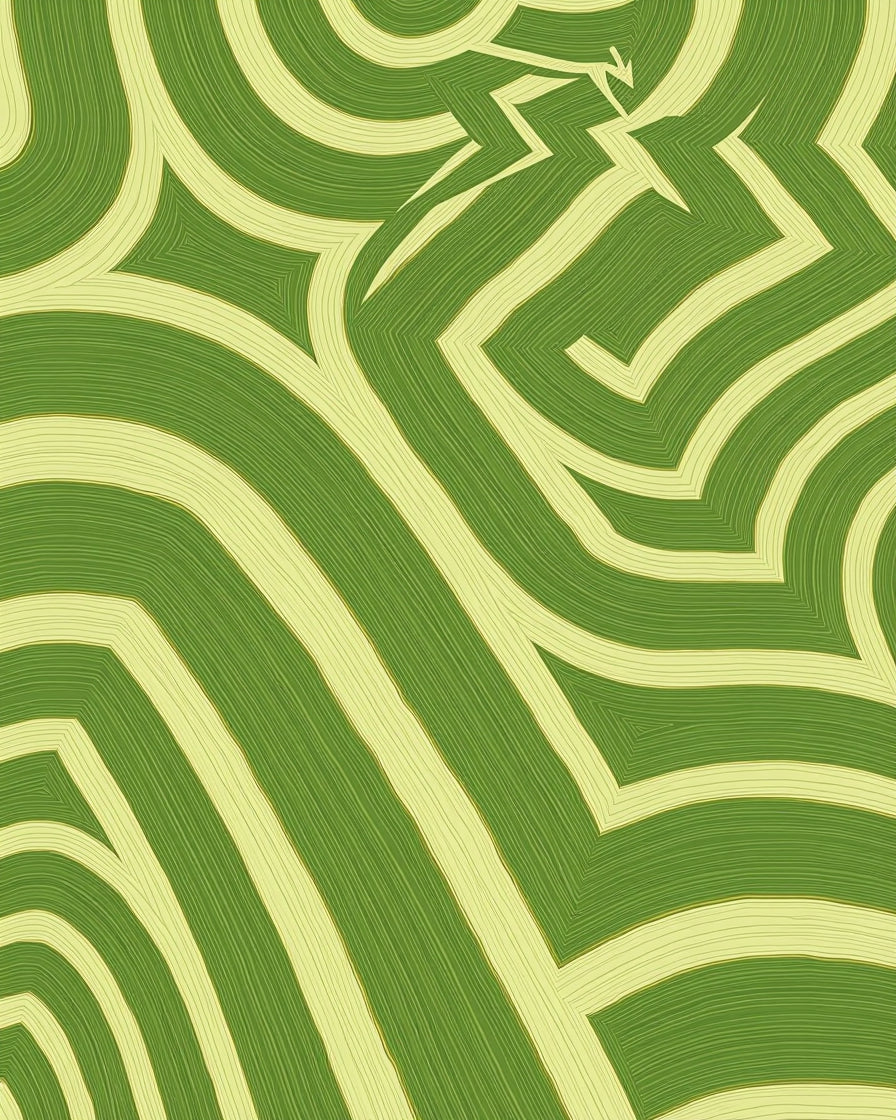 Green Yellow Abstract Linear Design Rug