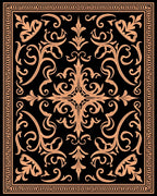 Ornate Black and Peach Flourish Design Rug