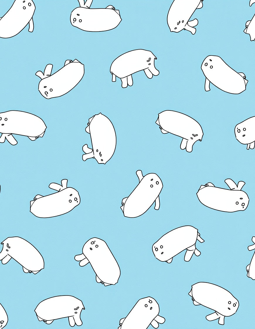 Cute White Animal Pattern Blue Background Rug