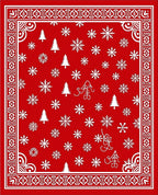 Red White Snowflake Christmas Tree Border Rug
