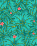Teal Tropical Leaf Flower Pattern Rug