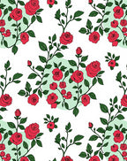 Classic Red Rose Floral Branch Pattern Rug