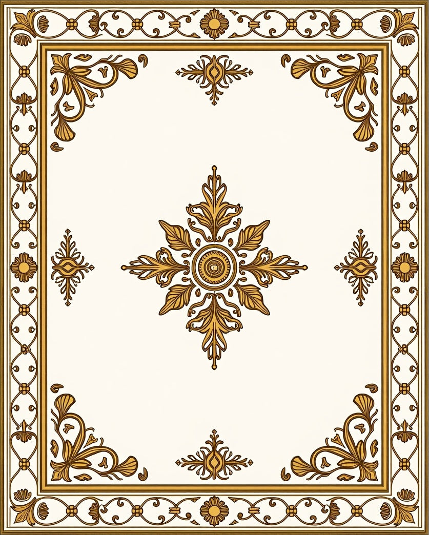Elegant Tan Floral Scrollwork Rug