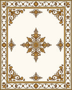 Elegant Tan Floral Scrollwork Rug