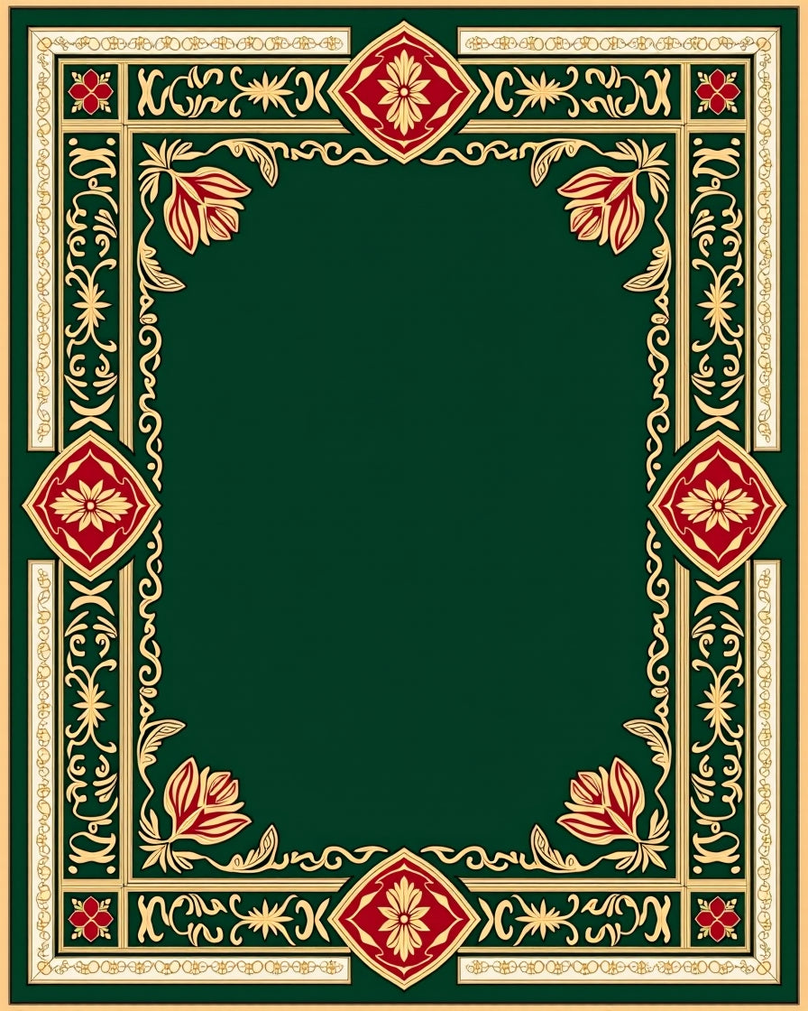 Ornate Floral Geometric Border Design Rug