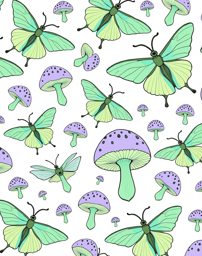 Whimsical Butterfly Mushroom Pattern Rug