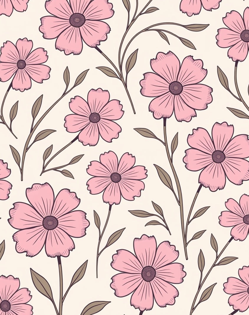 Pink Floral Stem Pattern Design Rug